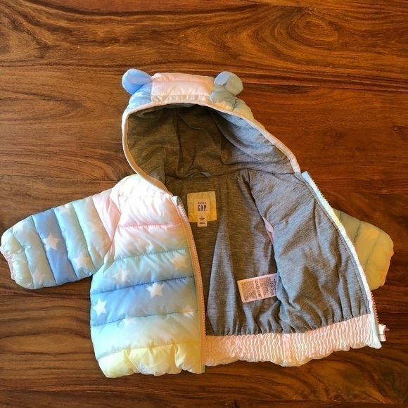 Gap Baby Rainbow & Stars Puffer Coat w/ Bear Ears - Picture 4 of 6
